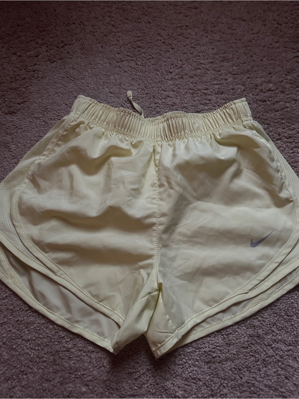 Nike Women's Pale Yellow Athletic Shorts with Swoosh